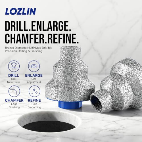 LOZLIN 20/35/55mm Dry Wet Diamond Hole Saw,Vacuum Brazed Step Drill Bit 5/8-11 Thread Anti Chip Hole Opener for Tile Porcelain Granite Marble Quartz Stone Drilling for Angle Grinder