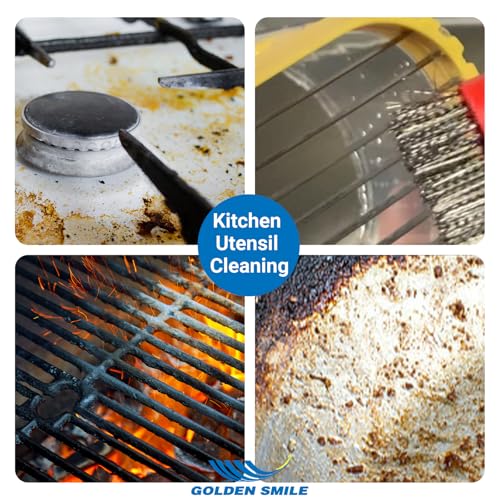 GOLDEN SMILE 3-Pack 7" Stainless Steel Wire Brushes - 40% Denser Than Standard Brushes - for Heavy-Duty Cleaning: Grill Grates, Uncoated Pans, Rust Removal, Deburring & Metal Cleaning