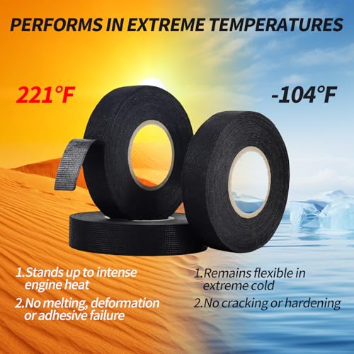 Wire Harness Tape - 3/4 Inch x 50 FT, 2 Rolls High Temp Electrical Tape, Strong Adhesion Noise Reduction Wiring Tape, Durable & Easy to Use for Wrapping Wiring Harness, Insulation, Car Engine - size: 2 Rolls