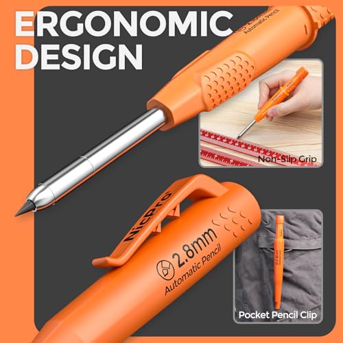 Nicpro Carpenter Pencil with Sharpener & Sleeve, Construction Pencil-Orange - color: Orange
