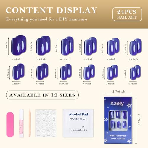 Cat Eye Press On Nails - Glitter Cobalt Blue Medium Square Magnetic Acrylic Fake Nails, Stylish Design, Salon-Quality Shiny Finish, Reusable Stick On Nails Kit for Women (No Glue Included) - color: ZF151-2, size: 24 pieces (Pack of 1)