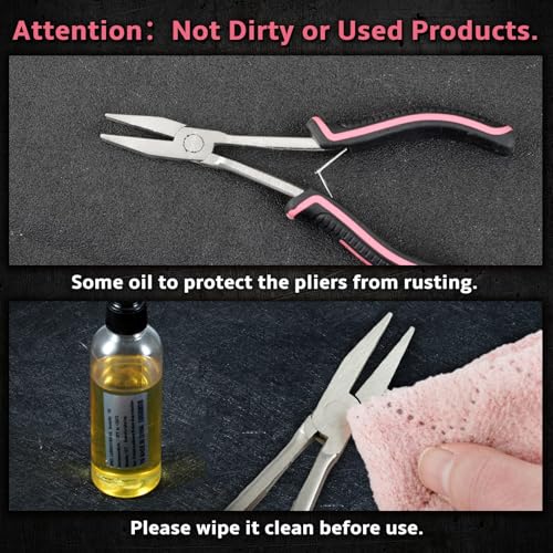 Long Reach Flat Nose Pliers Smooth Jaws for Jewelry Making, 6 Inches Duck bill Pliers Small Jewelry Pliers for Wire Bending Straightening, Working In Tight Spaces, Pink Tool for Women - style: Flat Nose Pliers