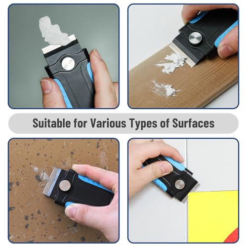 Bates- Razor Blade Scraper, Blue, Locking Razor Scraper Set with 10 Extra Stainless Steel Blades, Window Scraper, Scraper Tool, Glass Scraper, Scraper Blades, Paint Scraper Blade Scraper for Cleaning - color: Blue
