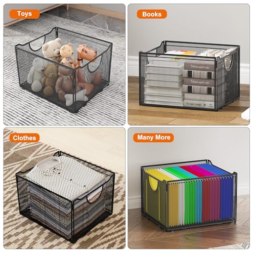 EasyPAG Hanging File Folders Organizer, Black Mesh Filing Crate, Stackable File Folder Storage Box, Desktop Document Holder for Letter Size Papers