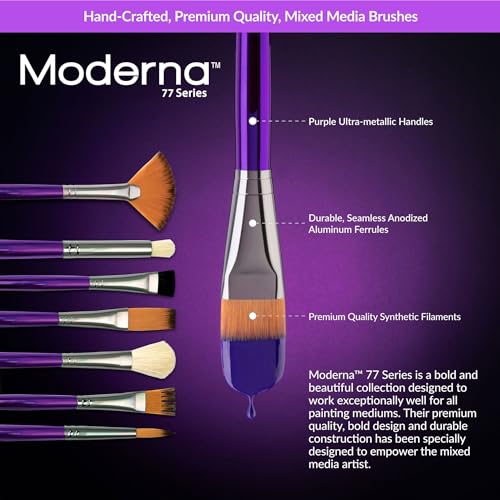 Royal & Langnickel Moderna, 5pc Variety Brush Set for All Painting Mediums, Includes - Oval Wash, Angular, Shader, Fan & Round Brushes - style: Variety