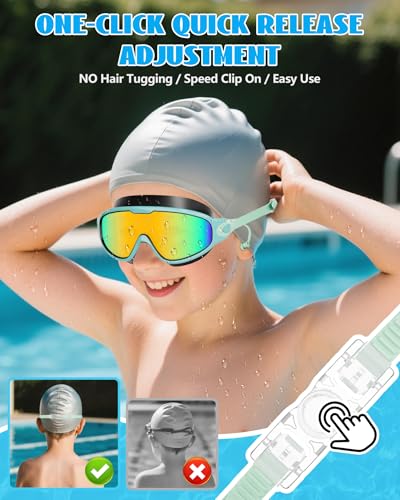 Aegend New Kids 2 Pack Wide View Swim Goggles, Anti-Fog/UV No Leak Goggles with Ear Plugs Kids 3-14 - color: Blue Rose & Black Green Aqua