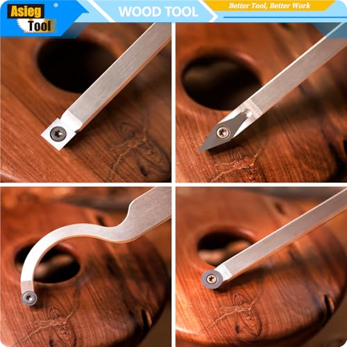 4pcs Mini Carbide Tipped Wood Lathe Turning tools Combo set Rougher Detailer Finisher Hollower with Wood Handle and Diamond Round Square Carbide Inserts