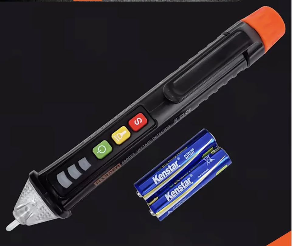 Edward Tools Non-Contact Voltage Detector Pen - 1000V AC Audible + Flashing Alarms - Flashlight - Included Batteries - Sensitivity Adjustment - CE Certified for Electricians/Home Use