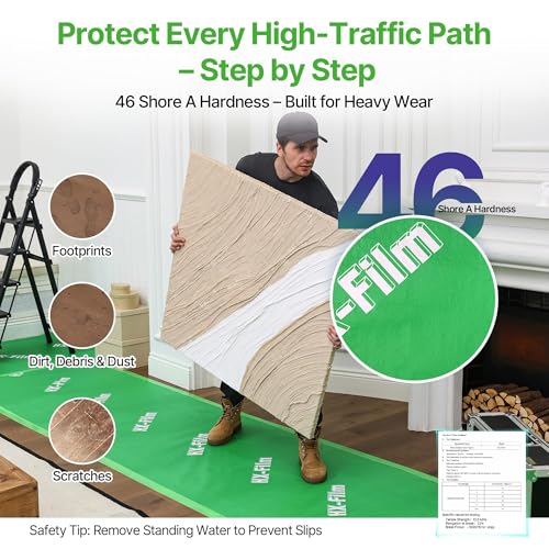 39" x 200' Heavy-Duty Floor Protection | Construction Grade Carpet Protector | Drop Cloth Plastic Film for Hardwood Floors | Waterproof Painters Covering with No Residue (Green) - color: Green, size: 39" x 200'