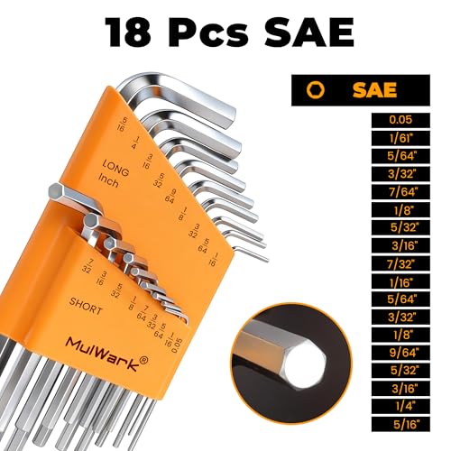 MULWARK Allen Wrench set Metric & SAE with Torx, Allen Key And Hex Key Tool Kit, Chrome Vanadium Steel, Bike Repair DIY Hand Tools, 46 Pcs - style: 46pcs Mertic SAE TORX