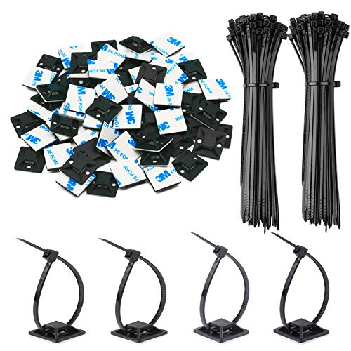 30 Pack 2 inch Zip Tie Adhesive Mounts Self Adhesive Cable Tie Base Holders with Multi-Purpose Tie wire clips with screw hole,Anchor stick on wire holder with 8 inch zip ties（Black） - color: 30 Pack 2" Black