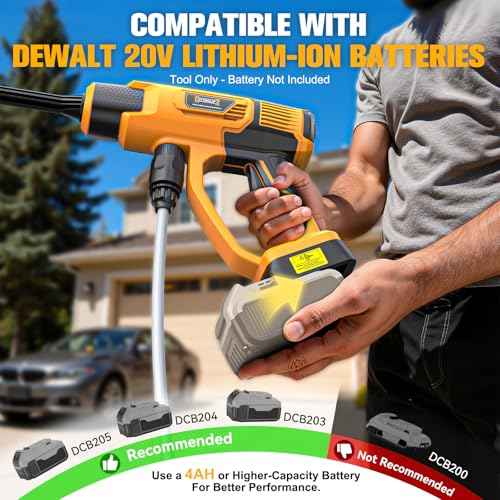 DIYtoolifz Cleaning Tool Compatible with DeWalt 20V Battery, 2.2LBS, with 16.4ft Hose & 6-in-1 Nozzle + Attachment for Car, Patio, Fence (Battery not Included, Tool Only) - color: Yellow