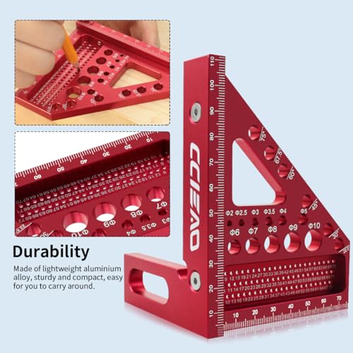 3D Multi-Angle Carpenter Square Scriber, 22.5-90 Degree Drawing Line Ruler with Pin, High Precision Woodworking Square Protractor for Carpenters,Construction,Craftsmen and DIY (Metric) - color: Metric