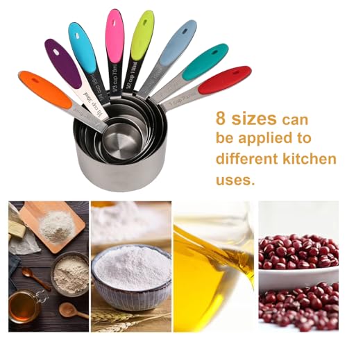 Stainless steel 8 piece dry measuring cups set metal baking cooking