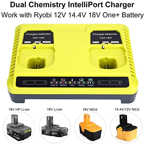 2 Ports P117 Fast Charger for Ryobi 18V Battery ONE+ Max Lithium P100 P102 P103 P105 P107 P108 P117 P118 12V-18V Li-Ion NiCd NiMh Battery - size: P117 Dual-Port