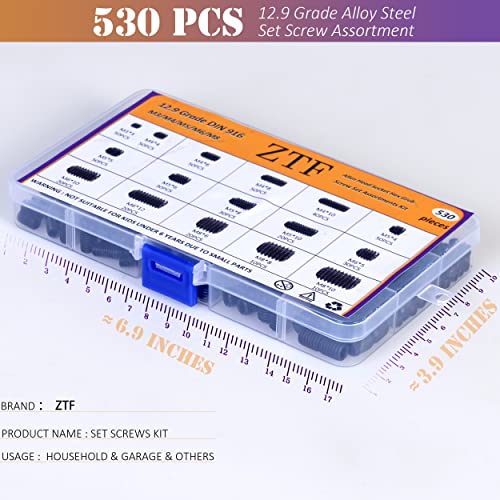 ZTF 530Pcs Metric Set Screw Assortment Kit, M3 M4 M5 M6 M8 Grub Screws - size: back-530pcs