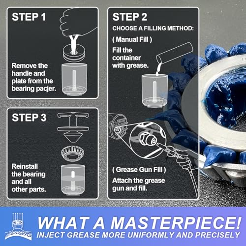 Rotation Handle Bearing Packer, Quick to Refill with Any Grease Gun, Long-Lasting Wheel Bearing Packer with 50-Inch Drop Protection, Precise Center Locator, Fits Bearings Up to 3.5" O.D.