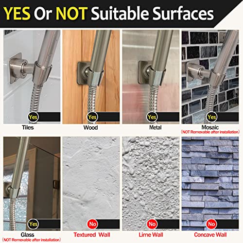 Shower Head Holder Handheld Shower Wand Bracket Adhesive Shower Wall Mount Holder Brass Shower Spray Holder Brushed Nickel, Drill Free Glue Installation - color: Brushed