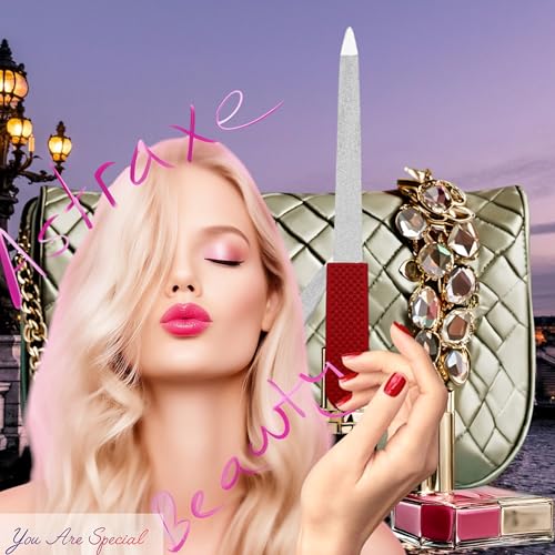 Professional Sapphire Nail File Ruby Red, 5" Stainless Steel, Double-Sided Metal File, Ergonomic Non-Slip Handle, for Natural, Gel, Acrylic Nails, Manicure & Pedicure Tool