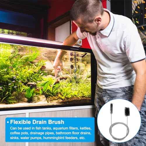 PATIKIL 61inch Flexible Drain Brush, Long Nylon Cleaner Brush Double Bristle Ended Spring Straw Cleaning Tool for Curved Pipe Slim Holes Fish Tank, Black - color: Black, size: 61inch