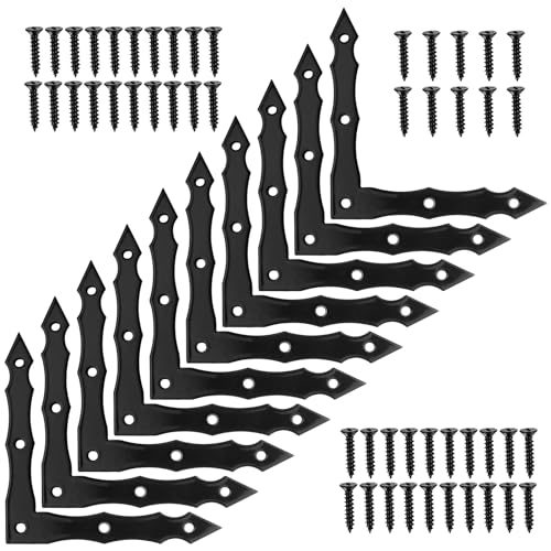 Decorative Corner Brackets, 10pcs L-Shape Barn Door Sliding Brace, Rustic Black Flat L Bracket, Joint Right Angle for Wood Garage Gates Shutters (100x100x15mm)