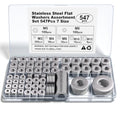 Stainless Steel Flat Washers Assortment, 18-8 (304) Stainless Steel, 547-Piece Set (Assorted Metric Sizes M3-M12, 3mm, 4mm, 5mm, 6mm, 8mm, 10mm, 12mm) with Plastic Storage Case