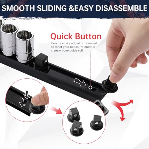 Reniteco Magnetic Socket Organizer, 1/4-Inch Drive ABS Sockets Rail, Heavy Duty Sockets Holder, Socket Rack Kit 1/4-Inch x 14 Clips - color: Black, size: 1/4" DR