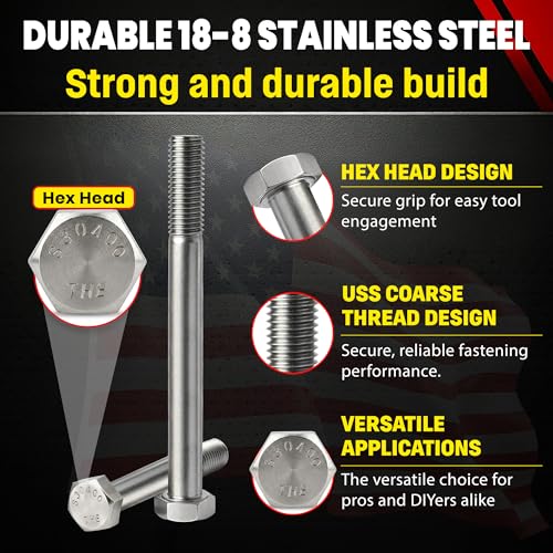 Chenango Supply 5/16-18 x 4" Stainless Hex Head Bolts - size: 5/16-18x4"(50pcs)