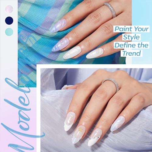 modelones White Gel Nail Polish Set, 6 Colors Milky Jelly White Sparkle - color: A A A1 Pearl Diamond White