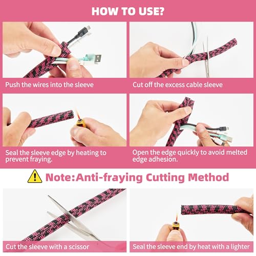 Cable Sleeve 3/8 Inch x 50FT Self-Wrapping Wire Loom - color: Black pink, size: 3/8"-50ft