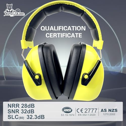 SAFEBUILDER Ear Protection Ear muffs Noise Reduction NRR 28dB Adjustable Hearing Protection for Working Mowing SK-06P - color: Yellow