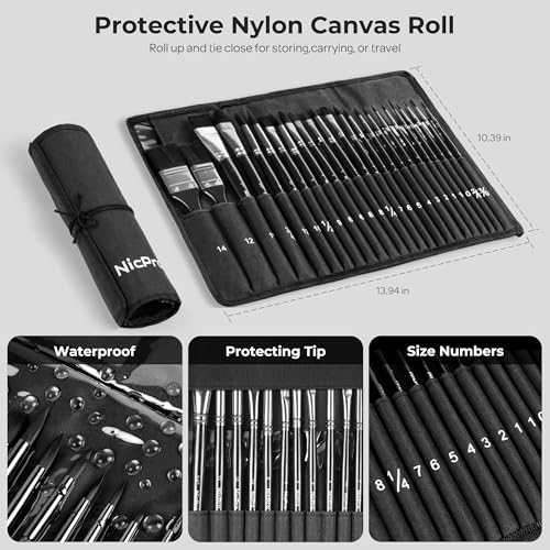 Nicpro Watercolor Brushes Professional, 24pcs Soft Synthetic Squirrel Brush - color: Black