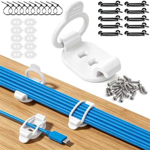 OneLeaf 10-Pack Adjustable Elastic Cable Clips, Cable Management, White - color: White