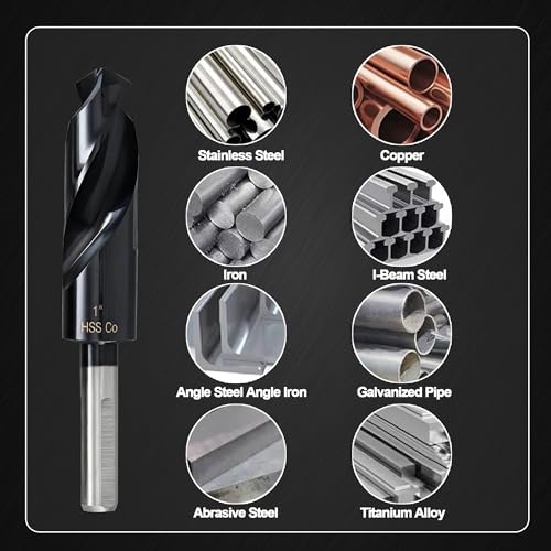 1inch Drill Bit for Metal and Hardened Steel, M35 Cobalt 1/2 Inch Reduced Shank Industrial Grade Heavy Duty Drill Bit, with Index Storage Case - size: 1 in