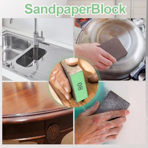 Romeda 8-Pack Sandpaper Block, 80 Grits Washable and Reusable Handmade Sanding Sponge, Drywall Sandpaper Blocks for Wooden Drywall Sheetrock and Metal Glazing - color: 80 Grits, size: 8-Pack
