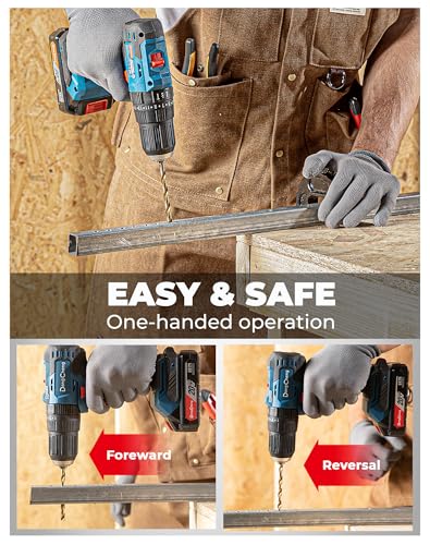Dong Cheng 20V Brushless Heavy-duty Impact Drill, 443 in-lbs, 27000 IPM, 1/2" Keyless Metal Chuck, 20+1+1 Clutch, Cordless Hammer Drill with 2 Battery Kit for Drilling Brick Wall, Metal, Wood - style: 443in-lbs Impact Drill