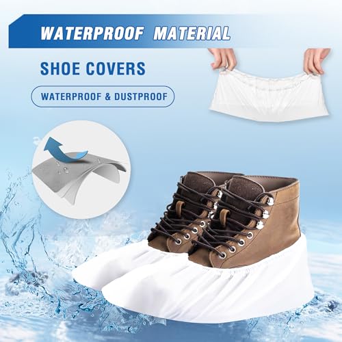 ProtectX White Disposable Shoe & Boot Covers, XL Extra Large, 200-pack (100 pairs), Waterproof, Slip Resistant, Durable CPE Plastic, Fits up to Men's 14 US Size and All Women's US Size Shoes - size: White CPE X-Large 200PK