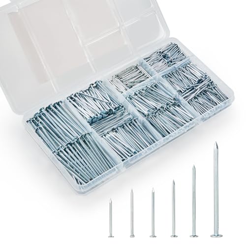 Picture Hanging Nail Kit, 710 Pieces, White Frame Nails up to 2 Inches, Assorted Sizes with Storage Case (White)