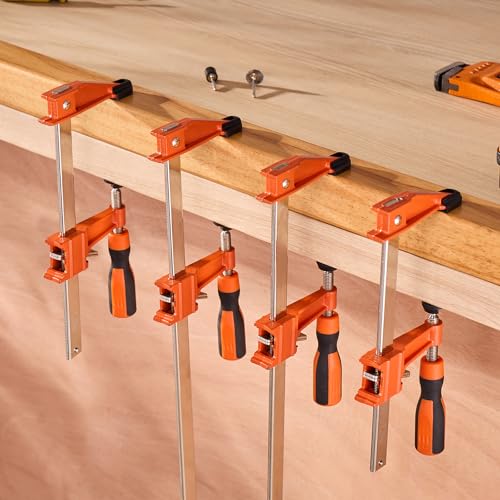 VEVOR Bar Clamps for Woodworking, 2-Pack 6 inch and 2-Pack 12 inch, Lockable F-Clamp with 600 lbs Load Limit, 2-1/2 inch Depth, Cast Iron and Carbon Steel, Wood Clamps for Woodworking Metal Working - size: 12"& 6" (4 Pack), style: Medium-Duty