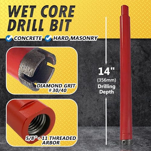 1-3/8" Wet Diamond Core Bit for Concrete & Masonry, 5/8"-11 Arbor - size: 1-3/8 Inch