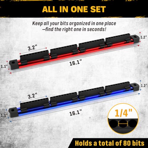 2-Piece Magnetic Slidable Drill Bit Holder, 80 Holes Bit Storage with Strong Magnetic Rail, Screwdriver Drill Bit Organizer for Your Specialty(Bits Not Included) - style: 2 Drill Bit Holder with Magnetic Rail