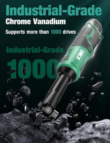 KIMO Extended Cordless Ratchet Wrench 3/8" Set, 400RPM 40Ft-Lbs 4-Inch Long Neck Electric Ratchet Wrench w/Variable Speed, 7 Sockets & 1/4" Adapter, 12V Power Ratchet Wrenches w/ 2x2.0 Ah Batteries - color: Midnight Green