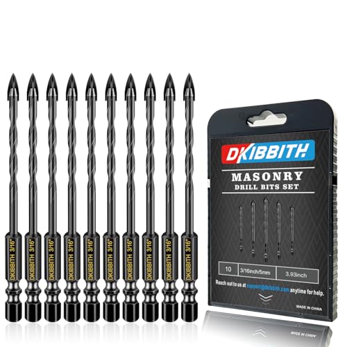 10 Pcs 3/16" Masonry Concrete Drill Bit Set for Tile Brick Glass Plastic Wood, Cross Tungsten Carbide Tip, Hex Shank, Work with Ceramic Porcelain Tile Wall Mirror Paver, 3/16 Inch Drill Bits,5mm. - size: 10 Pack 3/16"(5mm)