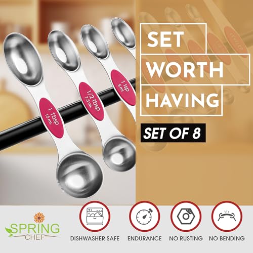 Spring Chef Dual Sided Magnetic Measuring Spoons Set of 8 for Kitchen, Pink - color: Pink, size: 1-Pack