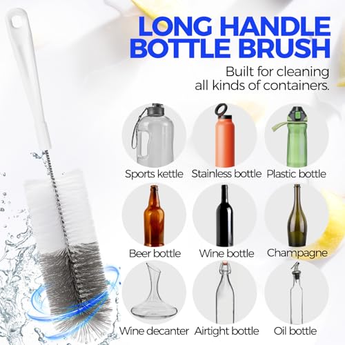 Holikme 10 Pack Bottle Brush Set 15" Long Handle Cleaner Brush,White