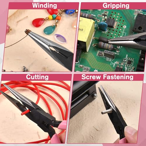 5.5-Inch Needle Nose Pliers with Wire Cutter, 55 Steel Serrated Jaw Precision Long Nose Cutting Pliers, Spring Loaded Soft Grip for Jewelry Making, Electronics Repair, Object Grasping, Crafts - style: Needle Nose Pliers with Wire Cutter