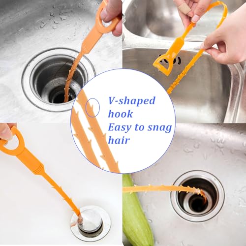 New Upgrade Snake Drain Hair Removal Tool Set, 24.2 Inch Toilet Snake, Hair Drain Clog Remover, Cleaning Brush, Use for Unclog Toilet, Sink, Bathroom Tub