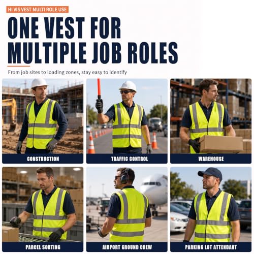 AYKRM 12 colour High visibility viz vest hi vis viz reflective work construction safety vest (XS-8XL) - color: Yellow, size: X-Large