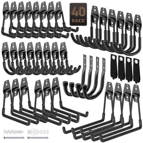 Heavy Duty Garage Hooks for Storage & Hanging Items, 40-Pack - color: 40-Pack Set Black
