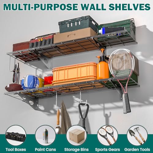 EVERHANGER Garage Wall Shelves, 12 X 48 Inch Wall Mounted Storage Shelves - color: Black, size: 48X 12inch